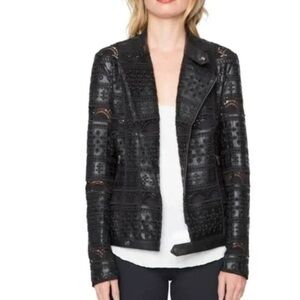 Willow & Clay Faux Leather Embroidered Eyelet Moto Jacket  (Medium)